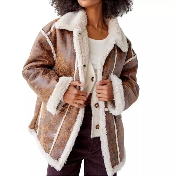 Urban Outfitters Jackets & Blazers - Urban Outfitters Unisex M Leigh Jacket SherpaLined Faux Suede Penny Lane Y2K EUC